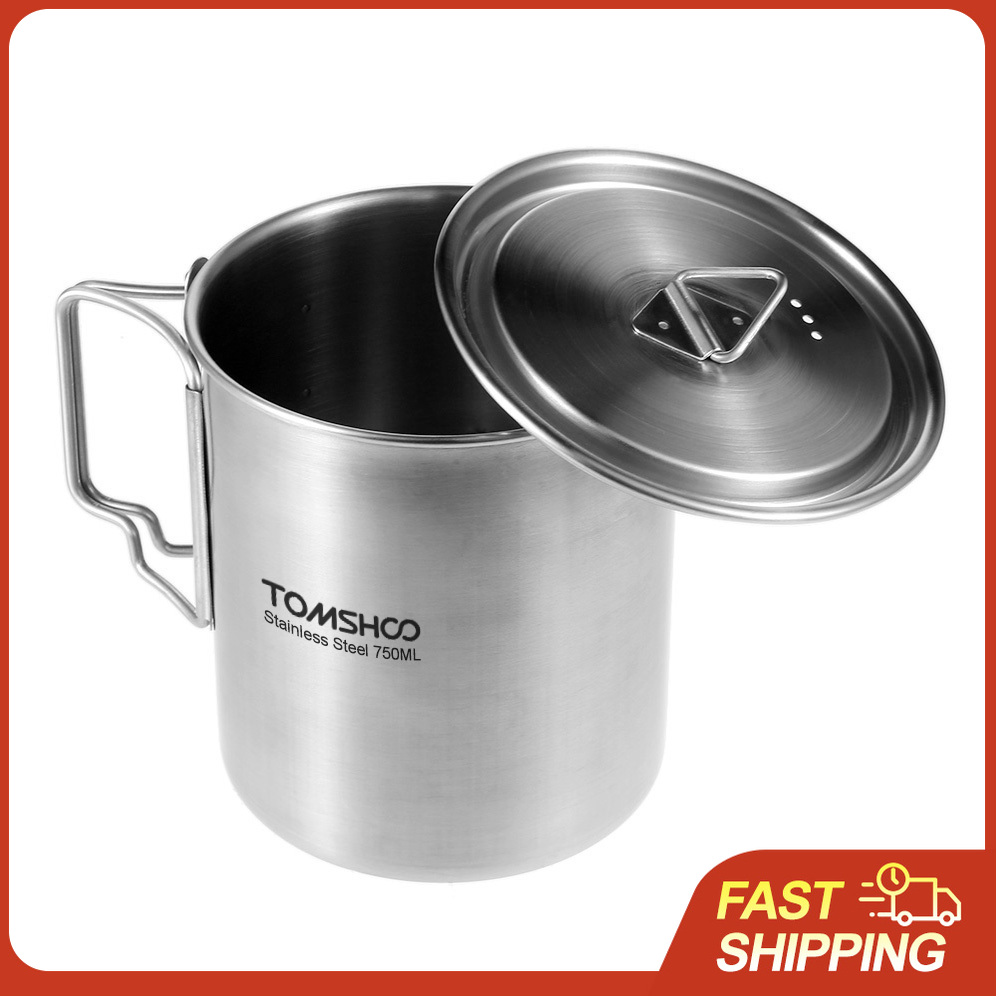 Camping Cooking Cup - TOMSHOO 750ml Stainless Steel Pot Portable