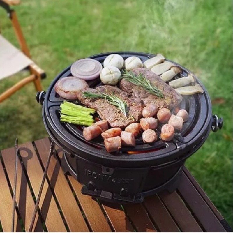 Camping Cooking Cast Iron - Round Charcoal Grill, Food-Safe Cast Iron