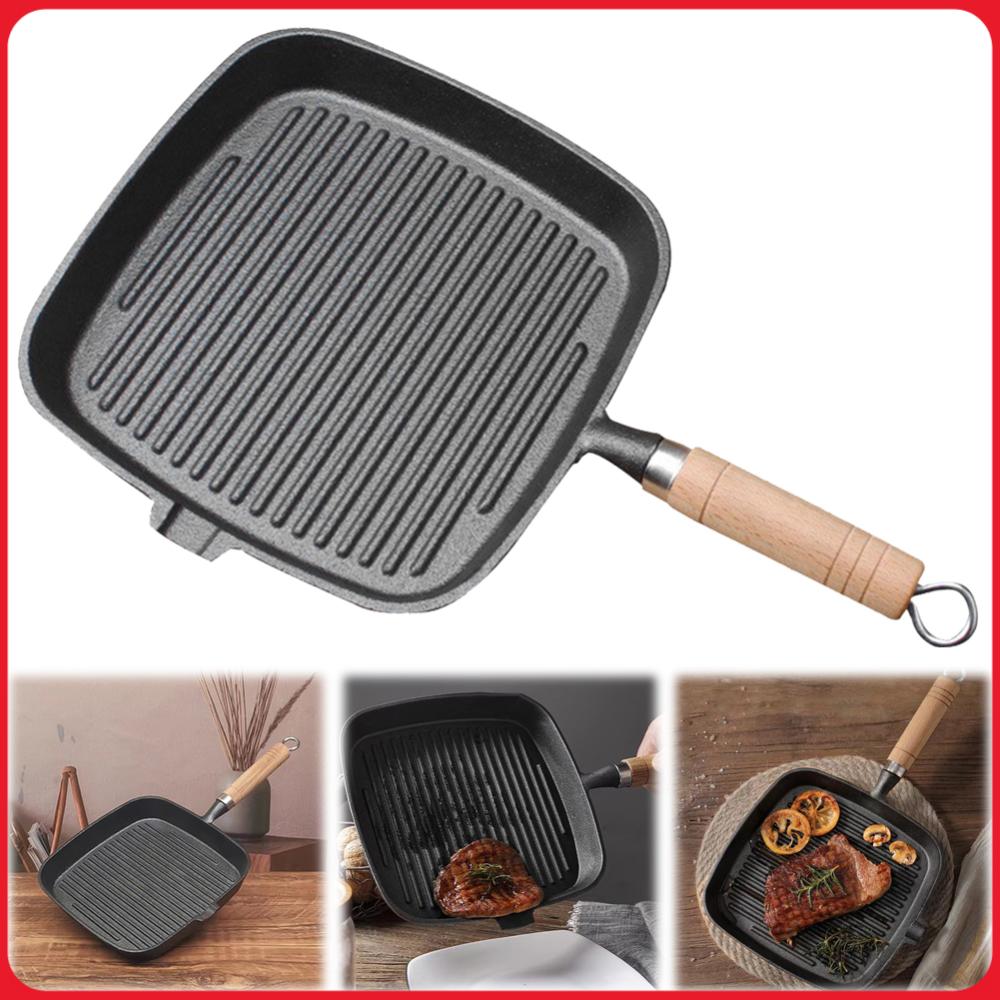 Iron Skillet Steak Pan with Wo - Camping Cooking Cast Iron recension och pris